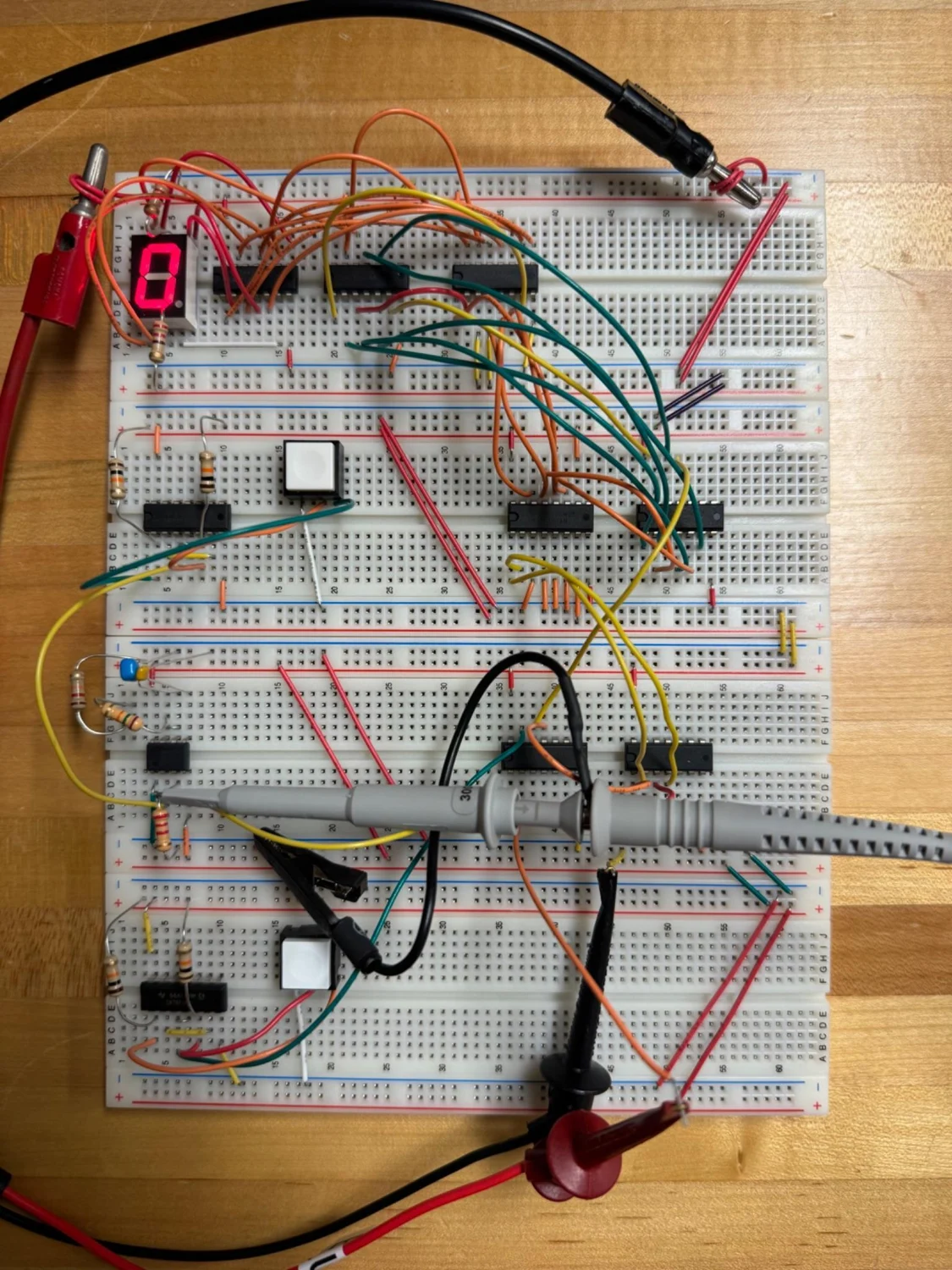 Breadboard frequency counter with a seven-segment display